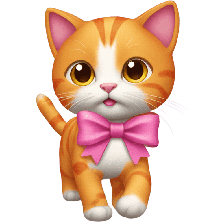 orange cat with a pink bow walking emoji