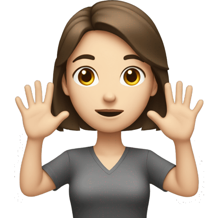 girl with brunette hair and white skin shrugging with hands up emoji