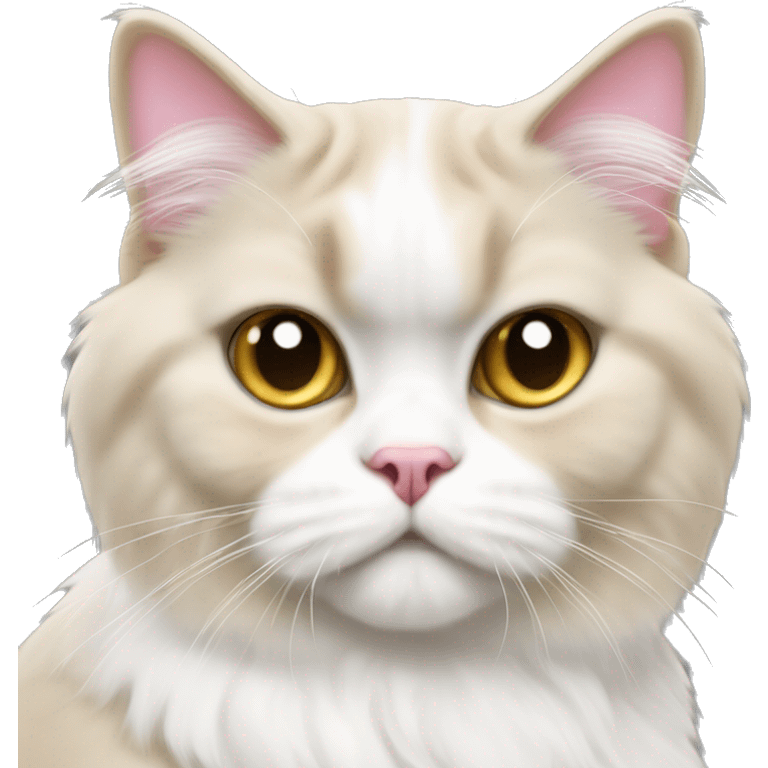 Tan and white Persian cat with tan colored ears and pink nose and white face and golden eyes  emoji