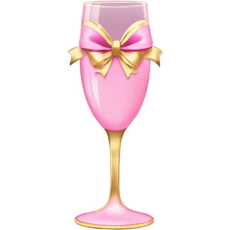 Pink champagne glass with gold bow emoji