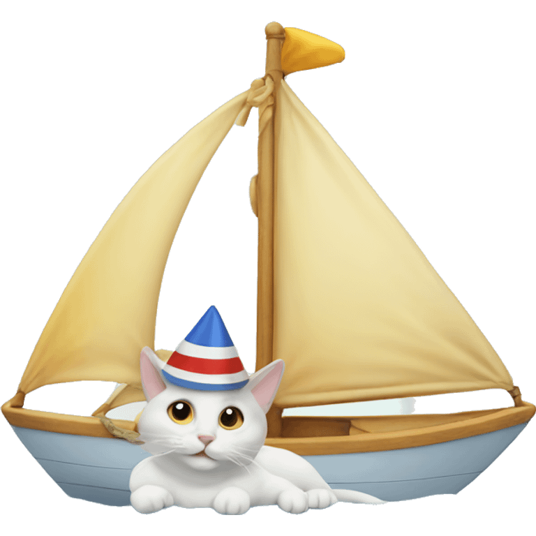 cat wearing a birthday hat on a sailboat emoji