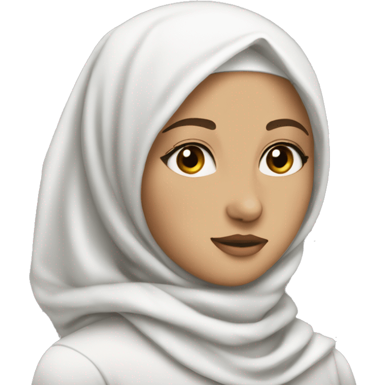 White hijab teenager with her neck showing but hair covered, hijab a cheetah print emoji