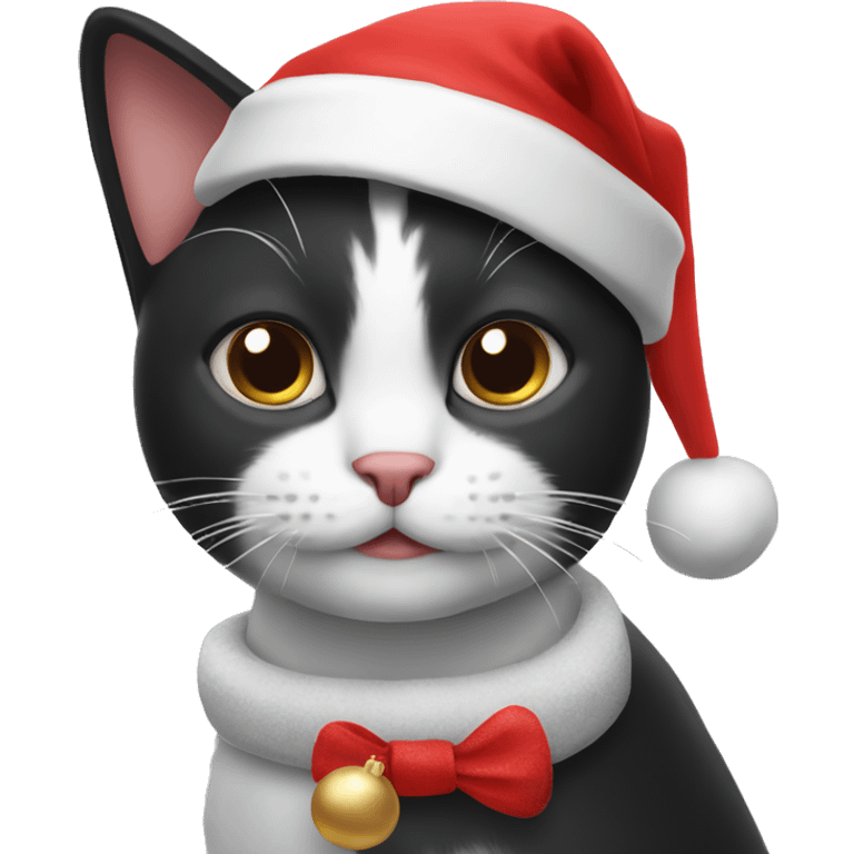 Black and white cat in Christmas hat emoji