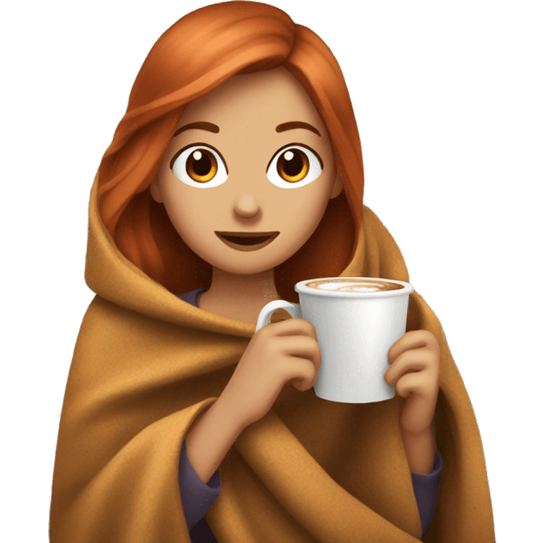 copper haired girl holding a coffee and reading a book under a blanket emoji