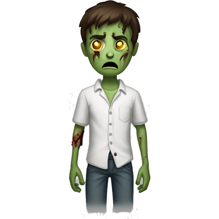 scared boy zombie with medium dark brown hair and white shirt emoji