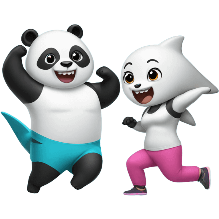 Fitness Panda and shark dancing  emoji