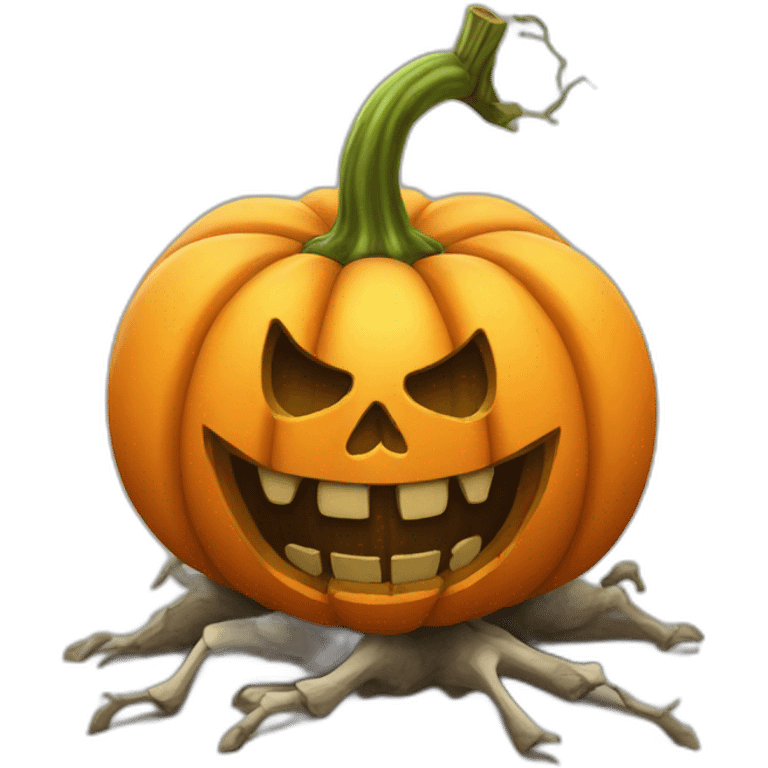 a Halloween pumpkin with skeleton hands takes root emoji