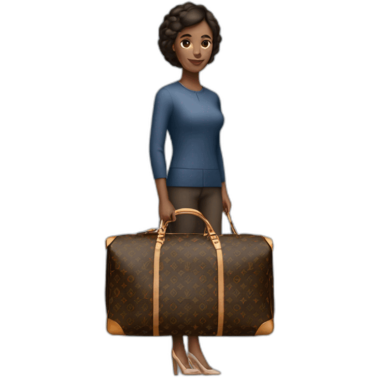 woman holding louis Vuitton travel bag with wheels emoji