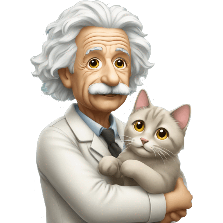 Albert Einstein holding a cat emoji