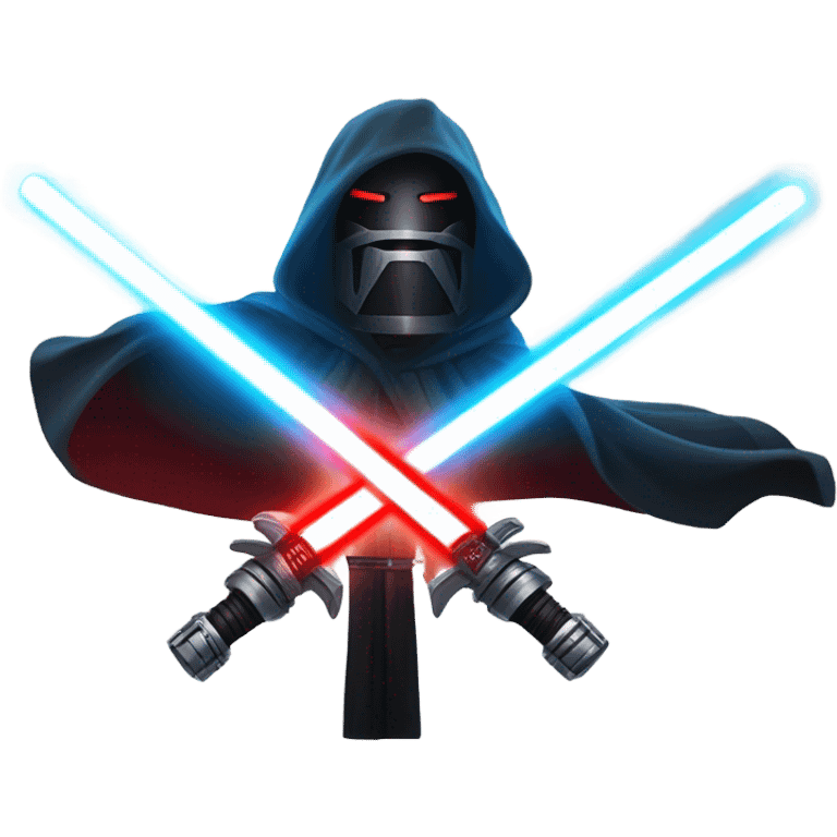 "A glowing lightsaber duel with one bright saber (blue or green) crossing with one dark saber (red or black), creating intense sparks and a dramatic glow in a dark, smoky background emoji