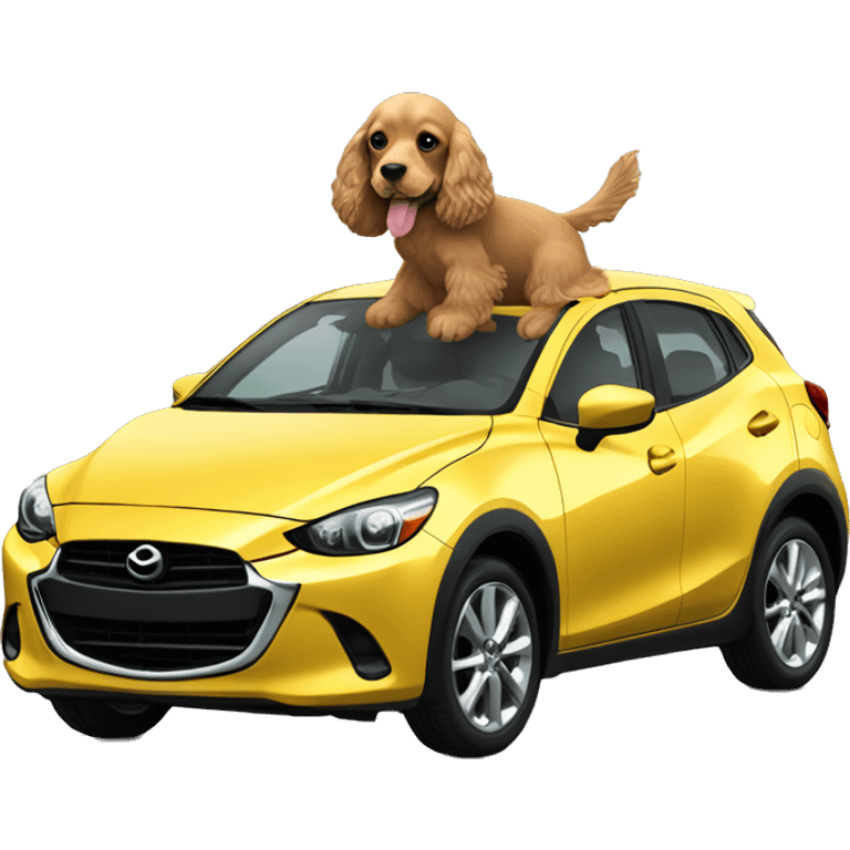 Light Cocker Spaniel driving a Black Mazda 2 emoji