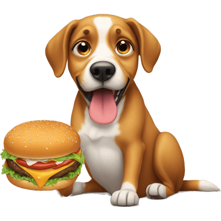 anxious dog eating a burger and crying  emoji