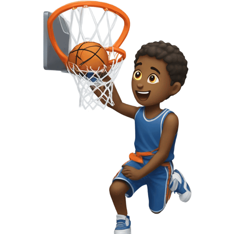 A boy dunking a basket boy  emoji