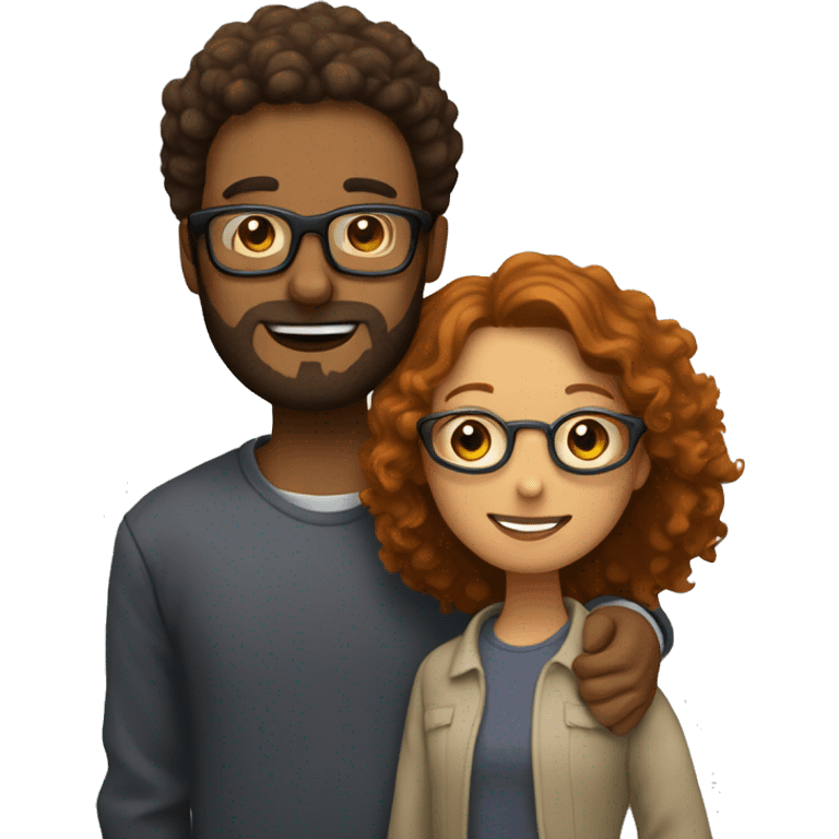  guy with ginger beard hugging dark brunette girl with frizzy short hair with glasses  emoji