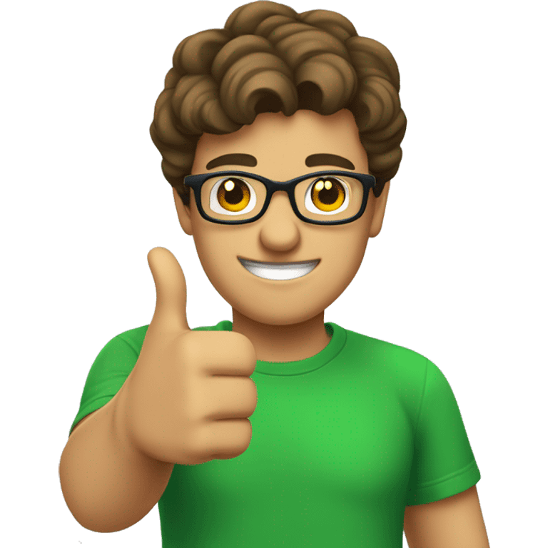 male nerd brown hair thumbs up using green t-shirt emoji