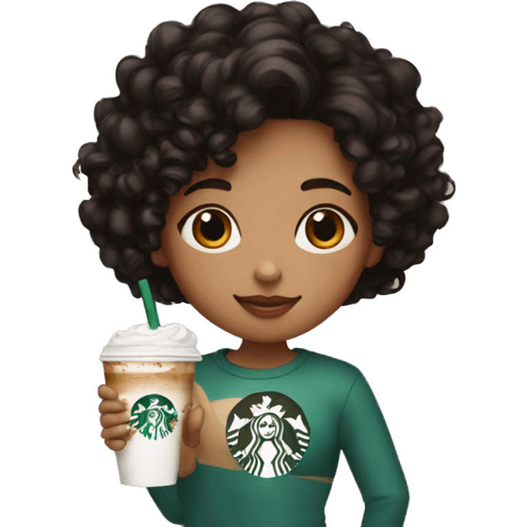 girl with medium black curly hair with red highlights drinking a starbucks coffee emoji