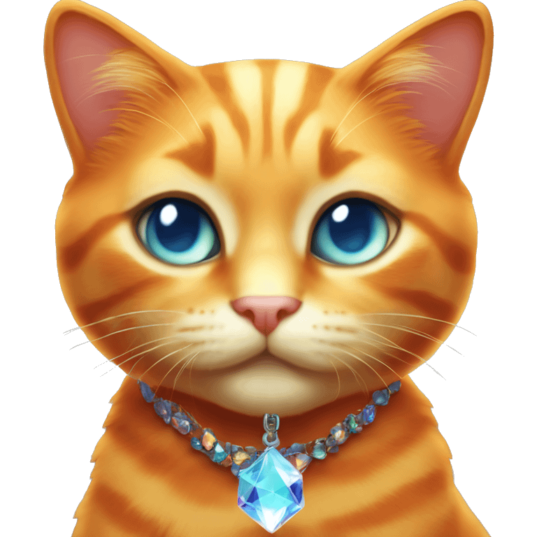 Orange Cat wearing Dark iridescent crystal necklace glowing emoji