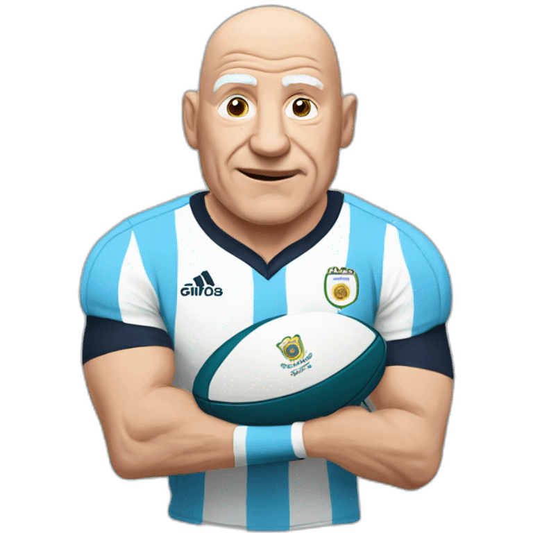 old bald man with Argentina shirt and a rugby ball emoji