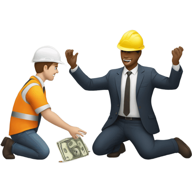 A guy in a suit receiving money from a guy on the ground, but the guy on the ground is a construction worker emoji