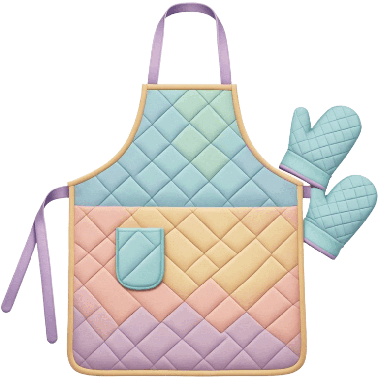 Cinematic Realistic Apron & Oven Mitts, a neatly folded soft pastel apron with subtle fabric textures, resting next to thickly padded oven mitts with a quilted pattern, warm golden kitchen lighting reflecting off the fabrics, evoking a sense of homely warmth and culinary creativity. emoji