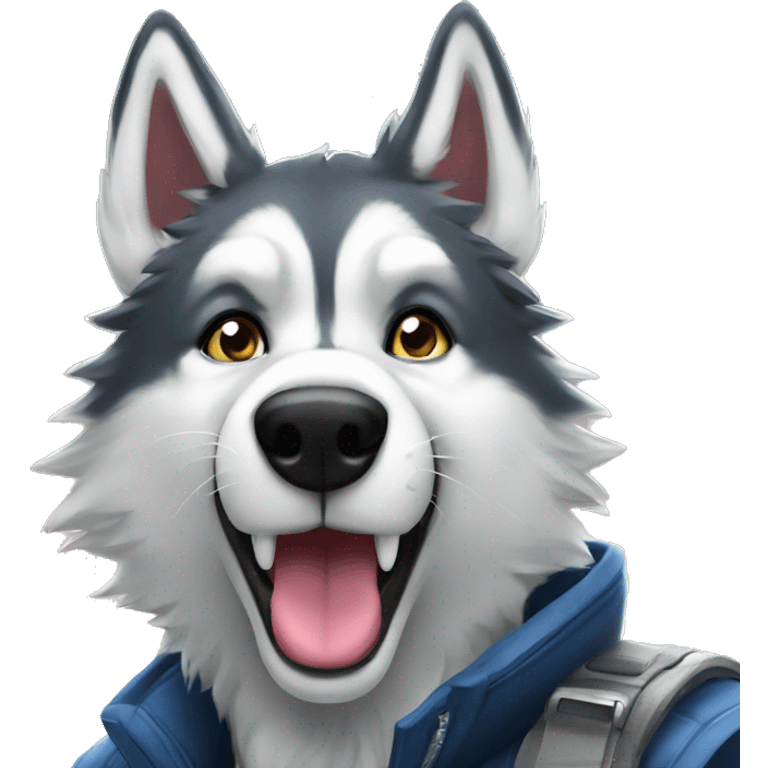 Lobo husky tomándose una selfie emoji