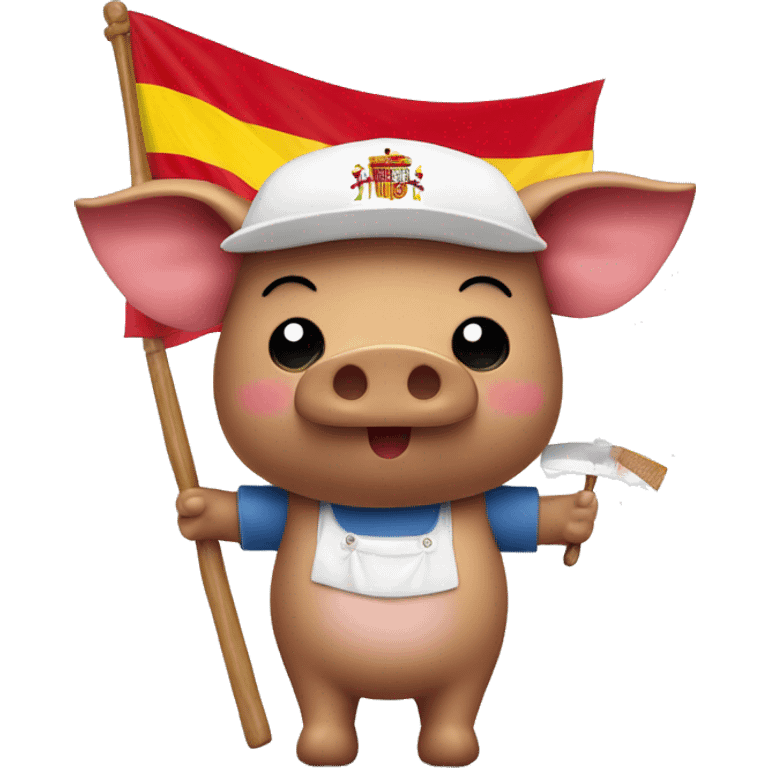 iberico pork with an angel hat and a spain flag in the hand emoji