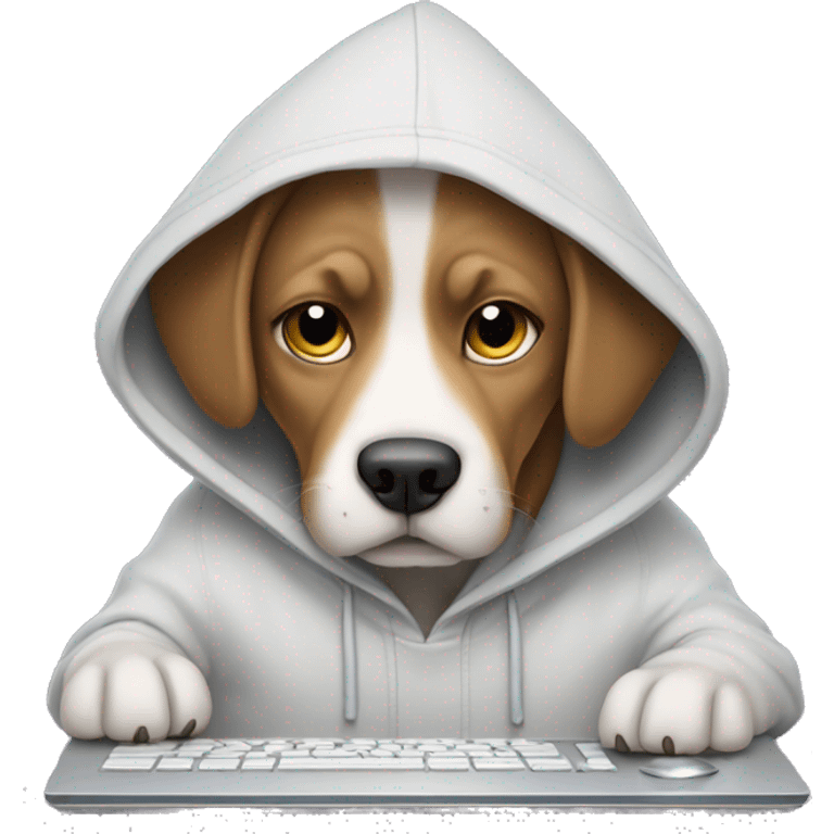 a dog in a hoodie working on  a computer emoji