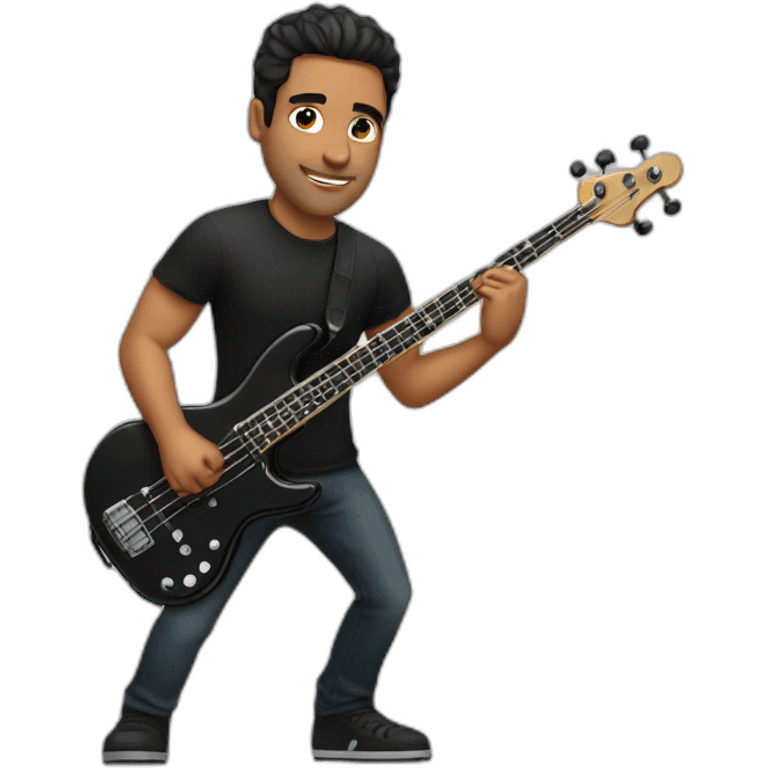 strong latin man, in black shirt, playing electric bass emoji