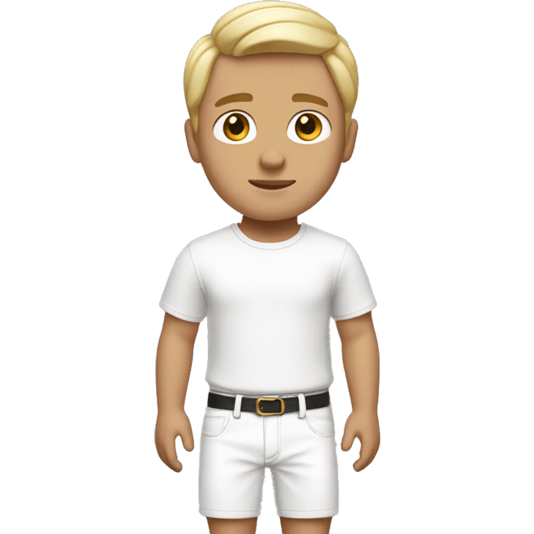  Boy with a Blonde/ Brown middle part hair. White prada t-shirt and white short pants emoji