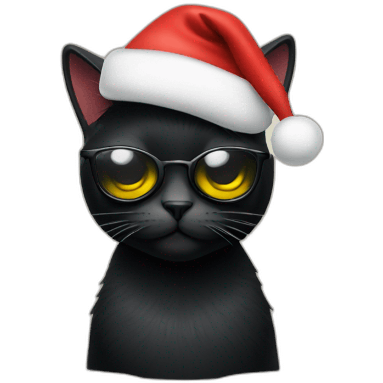 Black Cat with sunglasses and xmas hat emoji