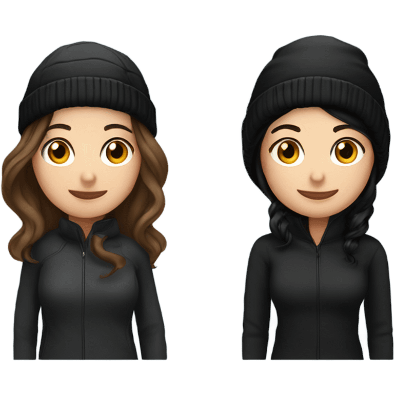 2 womenbest friend, one of them is brown  wavy hair in black winter cap, and the other one is black straight hair and black winter cap emoji