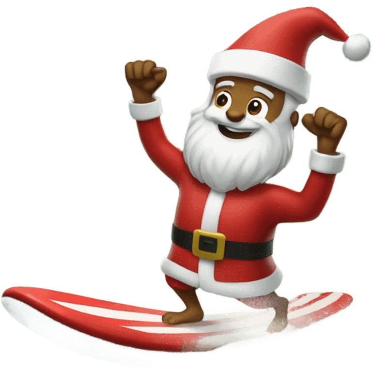 Santa surfing with Shaka hands emoji