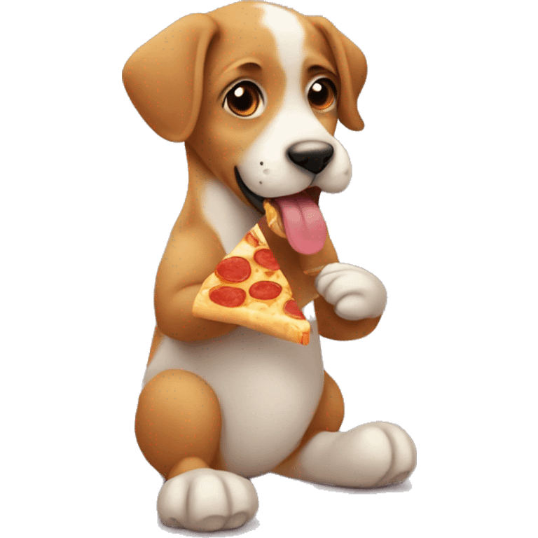 a puppy eating a slice of pizza emoji