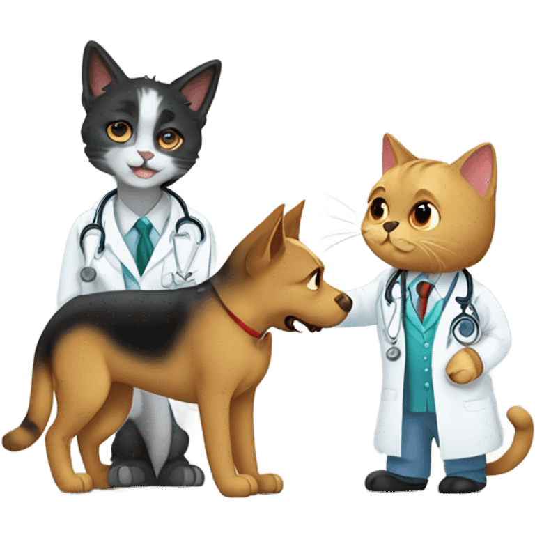 doctor cat treating a german shephard emoji