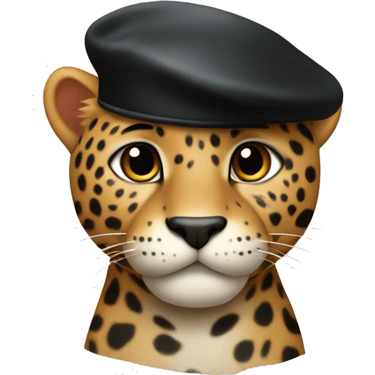 cartoon cute jaguar with a black beret on his head emoji