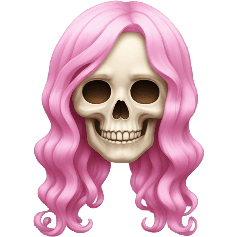 Skull wearing a long, wavy, pastel pink wig emoji