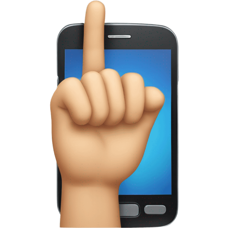 mobile phone with waving hand coming out of screen emoji