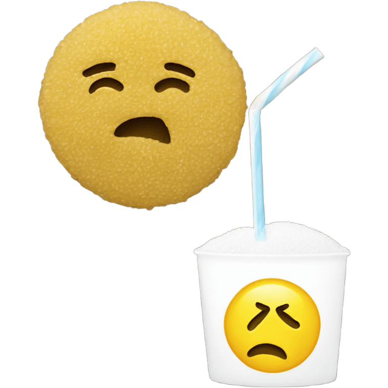 Yellow emoji with sugar on nose and on table in front with straw emoji