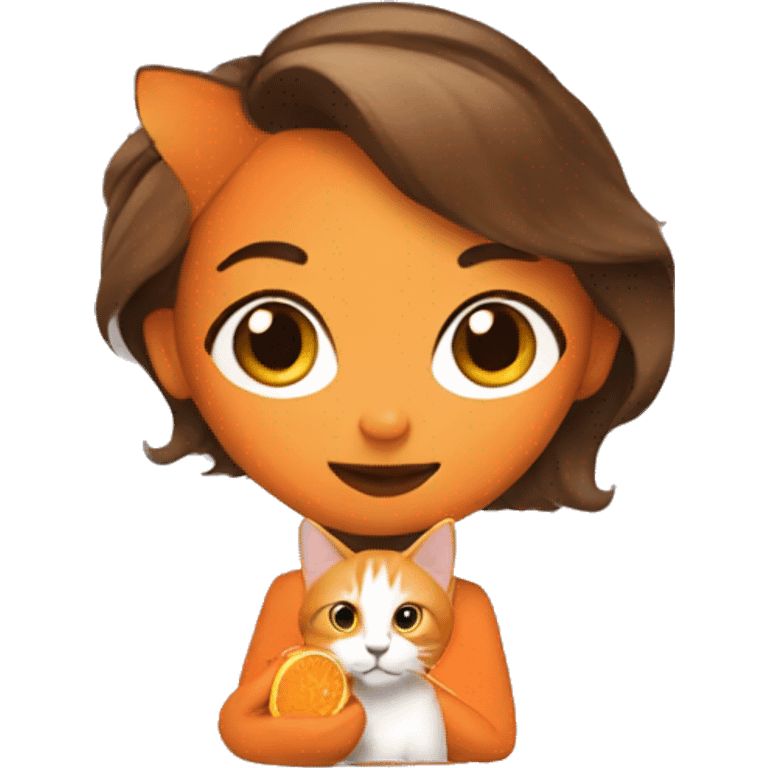 pretty woman holding orange cat emoji