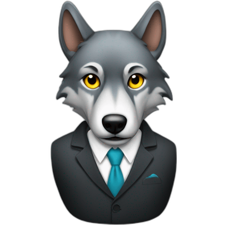 wolf with dollar sign as the eyes while wearing a suit emoji