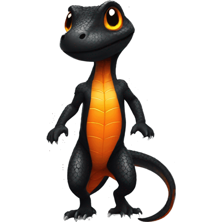 Black Shiny Reptile with Orange belly Full Body emoji