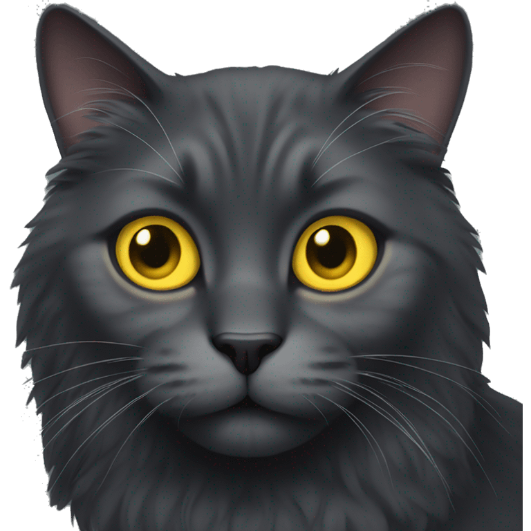 Big Fluffy dark grey cat with yellow eyes emoji