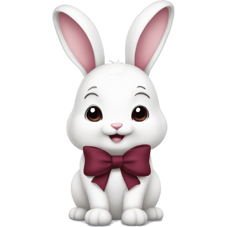 Cute white bunny with a big burgundy bow  emoji