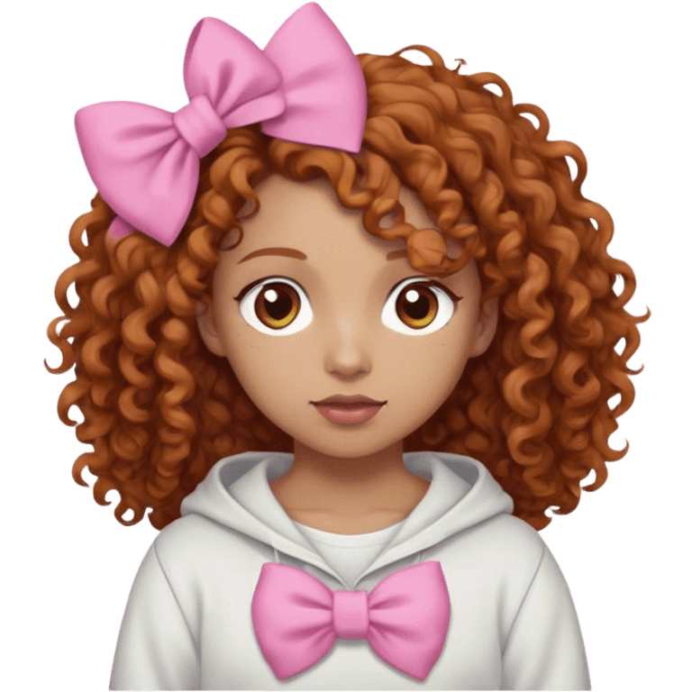 i’m like a carmel light skin with darkish curly ginger hair i wear baggy clothes like sweat pants and white long sleeves my eyes are light brown and i want a pink bow on the side of my curly hair emoji