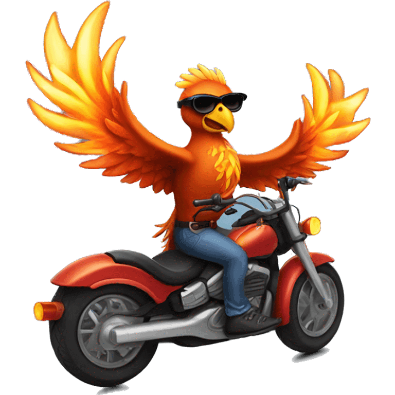 phoenix riding a motorcycle wearing sunglasses with flames  emoji