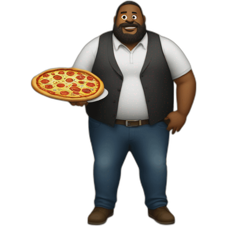 fat bearded black man with a pizza and an aligator emoji