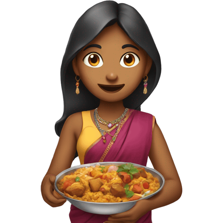 Indian girl that is eating some indian food emoji