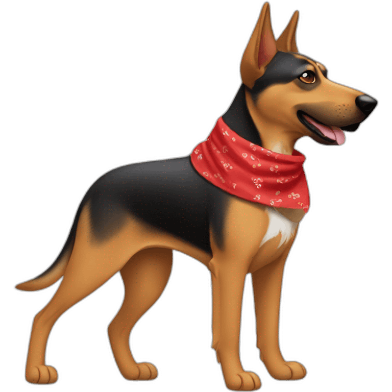 coonhound and German shepherd mix dog wearing red bandana and walking emoji