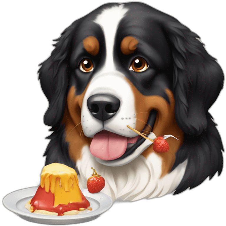 Bernese mountain dog eating fondue emoji