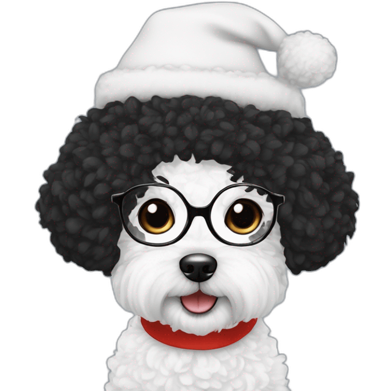 woman-black hair-christmas hat-with glasses-with bichon dog-white-smile emoji